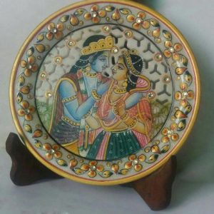 Radha Krishna Elegant Painting on Marble Plate