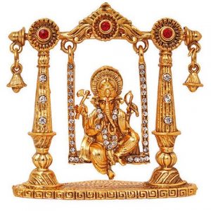 Gold Plated Swing Ganesha Car Dashboard Statue