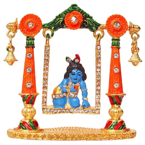 Gold Plated Swing Krishna Car Dashboard Idol